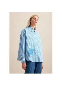 Hemdbluse Seidensticker "Schwarze Rose", Damen, Gr. S(36), blau, 100% Baumwolle, gestreift, oversize, ohne Ausschnitt, Blusen Hemdbluse, 1/1 Kragen Streifen