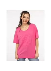 Kurzarmshirt Zwillingsherz "Oversized Shirt Stempeldruck "Moin", Damen, Gr. L/XL, pink, Web, Obermaterial: 95% Baumwolle, 5% Elasthan, bedruckt, unifarben, oversize Po-bedeckend, Rundhals, Shirts, Kurzarm, tiefer Rundhalsausschnitt, Schriftzug, Baumwollmischung