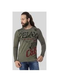 Cipo & Baxx T-Shirt CIPO & BAXX "Sweatshirts", Damen, Gr. XL, gr&uuml;n (khaki), 95% Baumwolle, 5% Elasthan, bedruckt, regular fit, Rundhals, Shirts T-Shirt, mit l&auml;ssigem Print