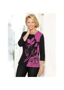 3/4-Arm-Shirt Classic Basics "Rundhals-Shirt", Damen, Gr. 42, lila (schwarz, erika, bedruckt), 100% Baumwolle, gemustert, mehrfarbig, Rundhals, Shirts 3/4-Arm-Shirt