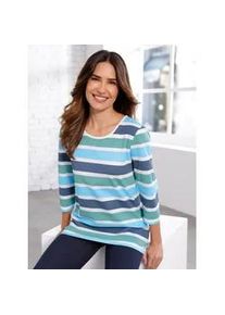 3/4-Arm-Shirt "Freizeitshirt", Damen, Gr. 44, gr&uuml;n (ecru, salbei, geringelt), 100% Baumwolle, gemustert, gestreift, mehrfarbig, Rundhals, Shirts 3/4-Arm-Shirt