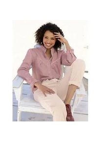 Jeansbluse Heine, Damen, Gr. 48, lila (hortensie), 98% Baumwolle, 2% Elasthan, unifarben, Rundhals, Blusen Jeansbluse