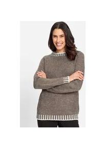 Rundhalspullover Inspirationen "Pullover", Damen, Gr. 36, grau (taupe, ecru, gemustert), 90% Polyacryl, 6% Polyamid, 4% Wolle, gemustert, Pullover Rundhalspullover