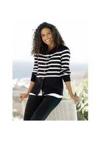 Cardigan Heine, Damen, Gr. 34, schwarz (schwarz, ecru, geringelt), 50% Viskose, 28% Polyester, 22% Polyamid, gemustert, gestreift, mehrfarbig, Strickjacken