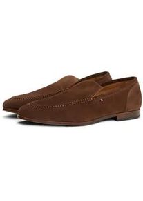 Slipper Tommy Hilfiger "HILFIGER FLEXIBLE SUEDE LOAFER", Herren, Gr. 42, braun (dunkelbraun), Veloursleder, unifarben, Schuhe Slipper, Blockabsatz, Loafer, Businsesschuh, Abendschuh mit Logoflag