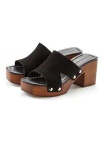 Pantolette French Connection "Mule, Sandale, offener Schuh, Sommerschuh, Lederpantolette", Damen, Gr. 37, schwarz, Obermaterial: 100% Rindsleder. Decksohle: 100% Synthetik. Futter: 100% Rindsleder. Laufsohle: 100% Synthetik, unifarben, Schuhe Pantolette, aus Leder mit Blockabsatz