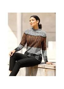 Jacquardpullover Classic Basics "Jacquard-Pullover", Damen, Gr. 38, braun (schwarz, cognac, gemustert), 100% Polyacryl, gemustert, mehrfarbig, Pullover