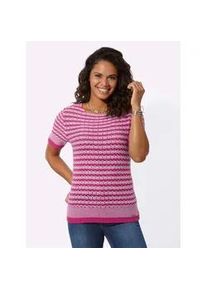 Kurzarmpullover Casual Looks "Pullover", Damen, Gr. 50, pink (fuchsia, wei&szlig;, gemustert), 100% Polyacryl, gemustert, mehrfarbig, Pullover