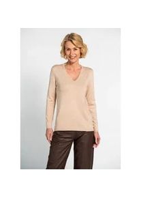 Strickpullover Clarina "BRITTA", Damen, Gr. 42, beige (sand meliert), Obermaterial: 70% Viskose, 30% Polyamid;, unifarben, comfort fit, V-Ausschnitt, Pullover Strickpullover, Viskose-Polyamid Mischung