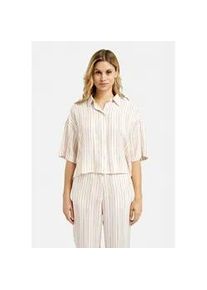 Smith & Soul Kurzarmbluse SMITH & SOUL, Damen, Gr. XL, beige (sand), Web, Material: 85% Viskose, 11% Polyester, 4% Leinen, gestreift, regular fit kurz, hoch geschlossener Ausschnitt, eingesetzt gerader Abschluss, Blusen