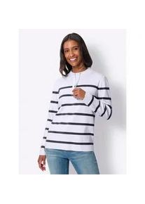 Stehkragenpullover Heine "Pullover", Damen, Gr. 42, blau (marine, wei&szlig;, gestreift), 50% Viskose, 25% Polyester, 25% Polyamid, gemustert, gestreift, Pullover Stehkragenpullover