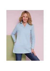 Langarmshirt Classic Basics "Longshirt", Damen, Gr. 48, blau (eisblau), 100% Baumwolle, unifarben, V-Ausschnitt, Shirts Langarmshirt
