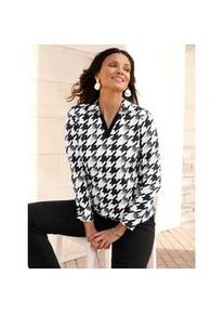Langarmshirt Classic Basics "Druck-Shirt", Damen, Gr. 56, schwarz (schwarz, ecru, bedruckt), 100% Baumwolle, Hahnentrittmuster, gemustert, mehrfarbig, V-Ausschnitt, Shirts Langarmshirt