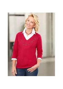 2-in-1-Langarmshirt Classic Basics "Shirt", Damen, Gr. 52, lila (erdbeere), 100% Baumwolle, Einsatz:50% Baumwolle, 50% Polyester, unifarben, V-Ausschnitt, Shirts