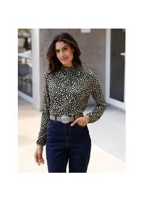 Stehkragenshirt Inspirationen "Stehkragen-Shirt", Damen, Gr. 54, gr&uuml;n (schwarz, schilf, bedruckt), 95% Viskose, 5% Elasthan, bedruckt, gemustert, gepunktet, mehrfarbig, Shirts Stehkragenshirt