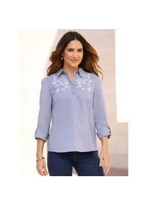 Schlupfbluse Classic Basics, Damen, Gr. 48, blau (taubenblau, champagner, gemustert), 100% Baumwolle, gebl&uuml;mt, gemustert, Blusen Schlupfbluse