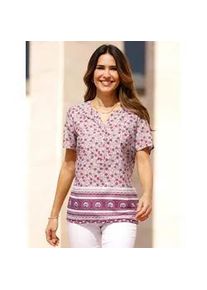 Schlupfbluse Classic Basics, Damen, Gr. 44, hortensie, erika, bedruckt, 100% Polyester, gebl&uuml;mt, gemustert, mehrfarbig, Rundhals, Blusen Schlupfbluse