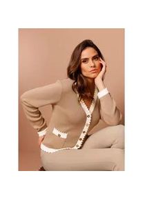 Strickpullover CREATION L PREMIUM "Merino-Pullover", Damen, Gr. 38, braun (camel, ecru), 100% Schurwolle, unifarben, Pullover Strickpullover