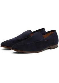 Slipper Tommy Hilfiger "HILFIGER FLEXIBLE SUEDE LOAFER", Herren, Gr. 45, blau (dunkelblau), Veloursleder, unifarben, Schuhe Slipper, Blockabsatz, Loafer, Businsesschuh, Abendschuh mit Logoflag