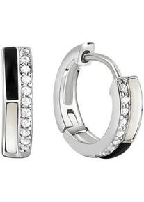 Paar Creolen Vivance "925/- Sterling Silber rhodiniert Perlmutt Onyx Zirkonia", wei&szlig; (wei&szlig;, wei&szlig;), Ohrringe, Damen, one-size, Silber 925 (Sterlingsilber)