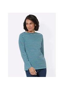 Langarmshirt Casual Looks "Shirt", Damen, Gr. 50, blau (topas, marine, geringelt), 100% Baumwolle, gemustert, gestreift, mehrfarbig, U-Boot-Ausschnitt, Shirts Langarmshirt