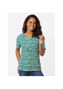 Kurzarmshirt Casual Looks "Ringelshirt", Damen, Gr. 44, gr&uuml;n (gr&uuml;n, ecru, geringelt), 95% Viskose, 5% Elasthan, gemustert, mehrfarbig, Rundhals, Shirts