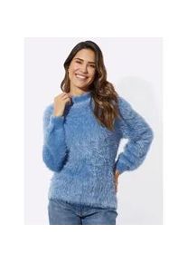 Stehkragenpullover Classic Basics "Stehkragen-Pullover", Damen, Gr. 44, blau (mittelblau), 76% Polyamid, 24% Polyacryl, unifarben, Pullover Stehkragenpullover