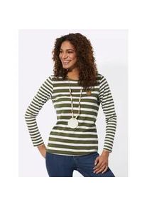 T-Shirt Casual Looks "Shirt", Damen, Gr. 50, wei&szlig; (oliv, wei&szlig;, geringelt), 100% Baumwolle, gemustert, gestreift, mehrfarbig, Rundhals, Shirts T-Shirt