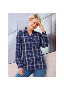 Longbluse Classic Basics, Damen, Gr. 52, blau (marine, wei&szlig;, kariert), 65% Polyester, 35% Baumwolle, gemustert, kariert, mehrfarbig, Blusen Longbluse
