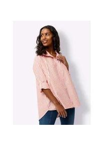 Langarmbluse Heine, Damen, Gr. 42, orange (orange, ecru, gestreift), 50% Baumwolle, 50% Polyester, gemustert, mehrfarbig, Blusen