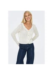 Strickjacke Only "ONLROSELIA &ndash; Cardigan mit Knopfleiste und geripptem B&uuml;ndchen", Damen, Gr. XL, wei&szlig; (cloud dancer), Strick, Obermaterial: 60% Baumwolle, 40% Polyacryl, Strukturmuster, leicht durchscheinend, unifarben, Basic h&uuml;ftlang, V-Ausschnitt, Strickkante, Strickjacken Strickjacke, regular fit, modisch, Strick, Baumwollmischung, V-Ausschnitt