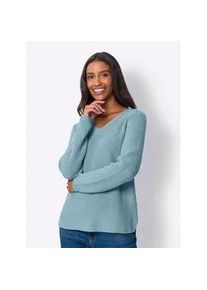 Strickpullover Heine "Pullover", Damen, Gr. 38, blau (aqua), 50% Baumwolle, 50% Polyacryl, unifarben, Pullover Strickpullover