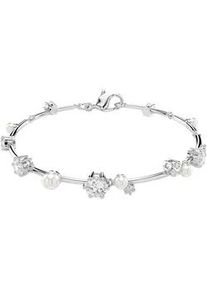 Armband Swarovski "Schmuck Geschenk Constella Tennis Armkette", silber (metallfarben, kristallwei&szlig;, wei&szlig;, kristallwei&szlig;), Armb&auml;nder, Damen, Metall Perlen, Metall, Perlen, Armband, mit Swarovski Kristall - mit Swarovski Perle