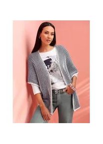 Strickjacke Heine, Damen, Gr. 44/46, bunt (marine, ecru, gestreift), 50% Viskose, 28% Polyester, 22% Polyamid, gemustert, gestreift, Strickjacken Strickjacke