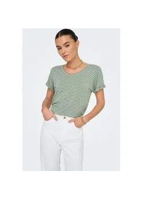 Jacqueline de Yong Kurzarmshirt JDY "JDYSISSY S/S O-NECK TOP JRS", Damen, Gr. XL, sea spray stripes:cloud dancer, Jersey, Obermaterial: 96% Viskose, 4% Elasthan, gestreift, regular fit normal, Rundhals, mit Umschlag, Shirts