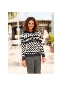 Strickpullover Casual Looks "Pullover", Damen, Gr. 42, schwarz (elfenbein, schwarz, gemustert), 75% Polyacryl, 25% Baumwolle, gemustert, mehrfarbig, Pullover Strickpullover