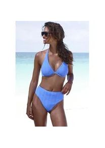 B&uuml;gel-Bikini-Top Copenhagen Studios "Nela", Damen, Gr. 42, Cup D, blau, Rippware, Recycling-Polyamid, strukturiert, unifarben, Bikini-Oberteile, aus modischer Strukturware