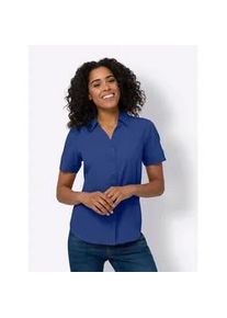 Hemdbluse Classic Basics, Damen, Gr. 42, blau (royalblau), 100% Polyester, unifarben, V-Ausschnitt, Blusen Hemdbluse