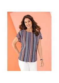 Schlupfbluse CLASSIC BASICS, Damen, Gr. 44, bunt (aqua, orange, gestreift), 100% Polyester, ethno, gemustert, mehrfarbig, Rundhals, Blusen Schlupfbluse