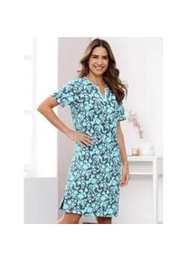 Nachthemd "Nachthemd", Damen, Gr. 56/58, Normalgr&ouml;&szlig;en, blau (rauchblau, mint, bedruckt), 100% Baumwolle, gebl&uuml;mt, gemustert, gepunktet, mehrfarbig, Kleider Nachthemd