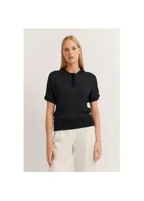 Rundhalspullover Bugatti, Damen, Gr. M, schwarz (290, schwarz), 50% Viskose, 50% Polyacryl, unifarben, normal, Rippb&uuml;ndchen, Pullover Rundhalspullover, mit kurzen &Auml;rmeln