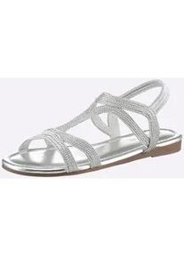 Sandale Heine, Damen, Gr. 39, silber (silberfarben), Textil, Schuhe Sandale