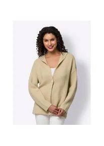 Cardigan Heine, Damen, Gr. 36, beige (sand), 49% Polyacryl, 27% Polyester, 14% Polyamid, 6% Wolle, 4% Elasthan, meliert, unifarben, Strickjacken