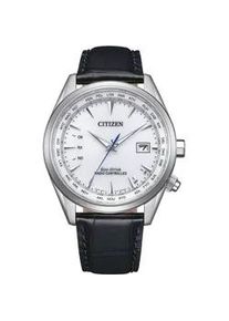 Funkuhr Citizen, blau (dunkelblau), Armbanduhren, Herren, Funkuhr, Armbanduhr, Herrenuhr, Solar, Lederarmband, Saphirglas, Datum