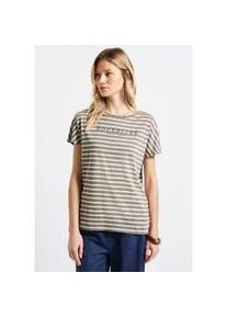 T-Shirt Street One, Damen, Gr. 34, grau (vintage stone), Web, 50% Modal, 50% Baumwolle, bedruckt, comfort fit normal, Rundhals, B&uuml;ndchen, Shirts T-Shirt, mit Rundhalsausschnitt