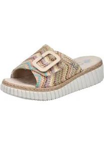 Keilpantolette Rieker, Damen, Gr. 40, bunt (pastell multi), Bast, Flechtoptik, Schuhe, Sommerschuh, Strandschuh, Hausschuh mit praktischem Klettverschluss