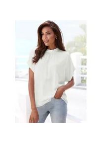 Kurzarmbluse Lascana, Damen, Gr. 36, beige (creme), Web, Obermaterial: 100% Viskose, unifarben, figurumspielend h&uuml;ftlang, weit, Blusen, in lockerer Passform, Damenbluse, sportlich elegant