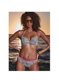 Push-Up-Bikini-Top Buffalo "Gioletta", Damen, Gr. 42, Cup B, schwarz-wei&szlig; (schwarz, wei&szlig;), Obermaterial: 83% Polyamid, 17% Elasthan. Futter: 100% Polyester. Wattierung: 100% Polyester, bedruckt, gemustert, Bikini-Oberteile, Mit kontrastfarbigen Details