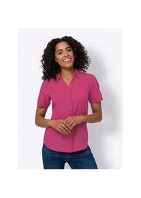 Hemdbluse Classic Basics, Damen, Gr. 44, pink (fuchsia), 100% Polyester, unifarben, V-Ausschnitt, Blusen Hemdbluse