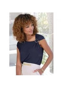 Kurzarmshirt Vivance, Damen, Gr. 44/46, blau (navy), Jersey, Obermaterial: 95% Viskose, 5% Elasthan, unifarben, figurumspielend h&uuml;ftbedeckend, Rundhals, Shirts, mit Zierschnalle, Sommertop, casual